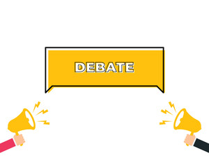 Banner with megaphones. Debate or propaganda Business concept for promotion and advertising. Vector illustration with speech bubbles.