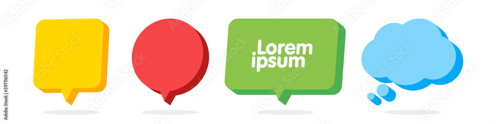 Fototapete 3d speech bubble shapes set. vector cloud, square, circle and rectangle chat box banner.