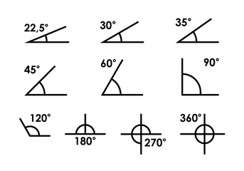 Angle of 180, 45,30,90 degrees vector illustration. The symbol of geometry, mathematics.