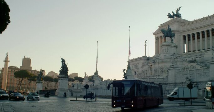 Rome, Italy - January, 08: Early morning view of the  National Monument to Victor Emmanuel II on January 08, 2020