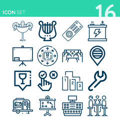 Simple set of 16 icons related to status