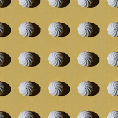 White meringue. Seamless pattern on a yellow texture.