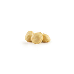 A handful of hazelnuts on a white background