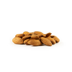 A handful of almonds on a white background