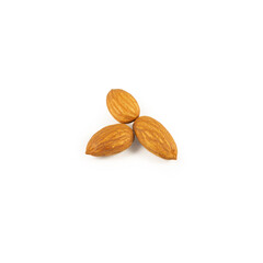 A handful of almonds on a white background
