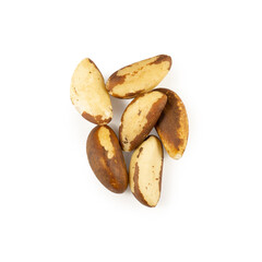 A handful of Brazil nuts on a white background