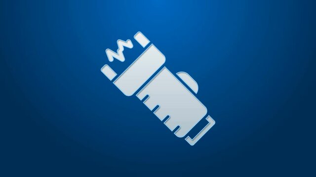 White line Police electric shocker icon isolated on blue background. Shocker for protection. Taser is an electric weapon. 4K Video motion graphic animation.