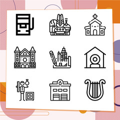 Simple set of 9 icons related to styles