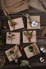 Christmas gift boxes in craft paper