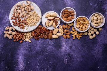 Almonds, pecan, macadamia, pistachio, and cashew