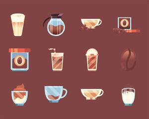coffee icons group vector design