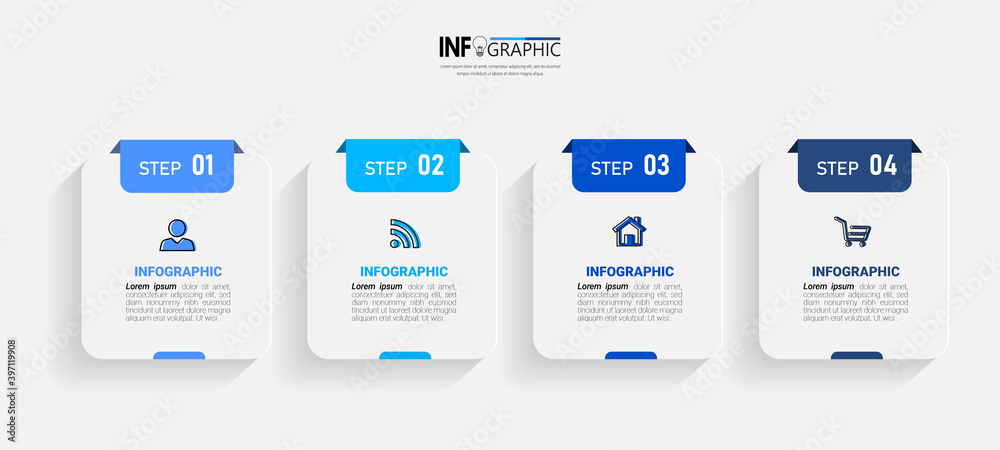 Poster Infographics design template, 3D Business concept with 4 steps or options, can be used for workflow layout, diagram, annual report, web design.Creative banner, label vector.