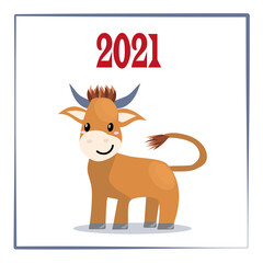 A poster with a bull, the symbol of 2021. A flat illustration. 