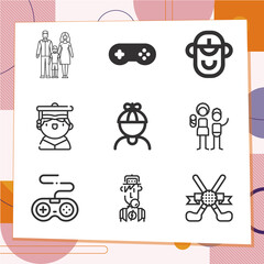 Simple set of 9 icons related to male offspring