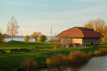 The promenade in Kengarags fall.Riga, nature of Latvia