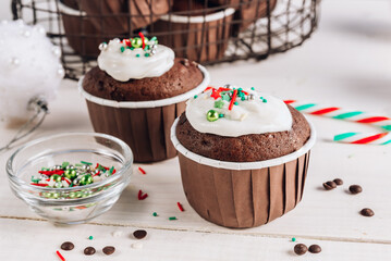 Chocolate Christmas cupcake with colored sugar topping