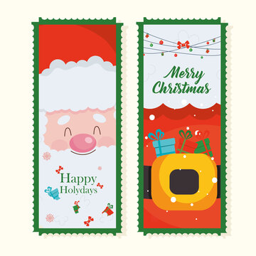 Merry Christmas Santas Two Labels Vector Design