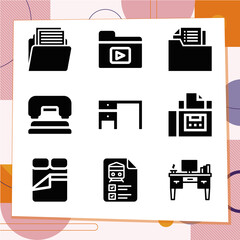 Simple set of 9 icons related to digits