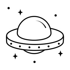 icon of flying saucer with stars around, line style