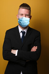 Beautiful man wearing a mouth mask