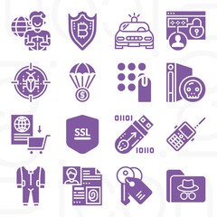 16 pack of fully  filled web icons set