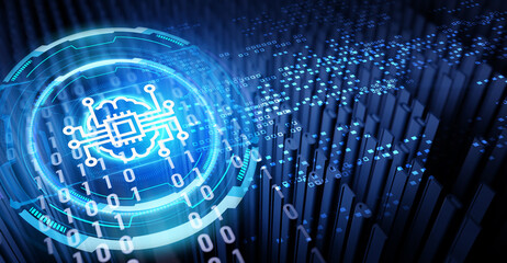 Artificial intelligence (AI), machine learning and modern computer technologies concepts. Business, Technology, Internet and network concept.