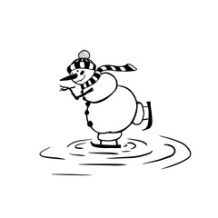 The snowman is skating. Vector illustration