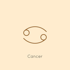 Cancer Zodiac sign Icon in a Minimal Linear Style. Vector Horoscope Symbol for Astrology, Calendar, Tattoo, t-shirt print.