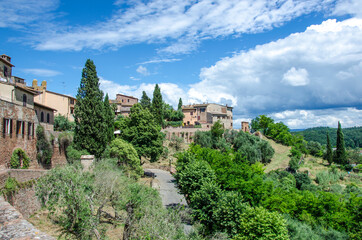 Tuscany landscape and buildings. Italy, Certaldo. Beautiful view.