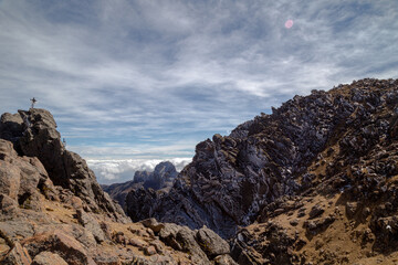 A selective focus shot of ice on the rocks on volcanoes Iztaccihuatl and Popocatepetl in Mexico