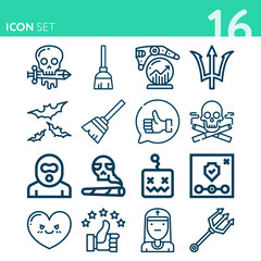 Simple set of 16 icons related to evil