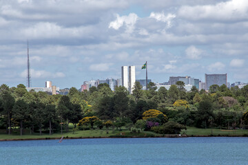 Brasilia capital of Brazil. View of the cityscape. Clouds in the blue sky.