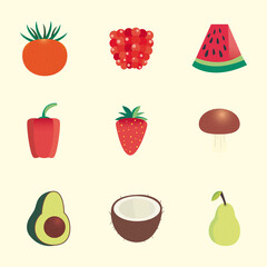 fruits and vegetables icon set vector design