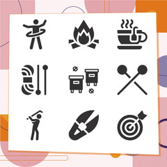 Simple set of 9 icons related to spare time