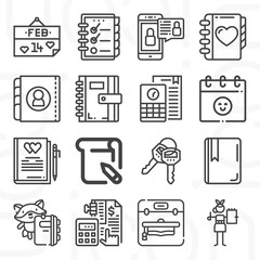 16 pack of diary  lineal web icons set