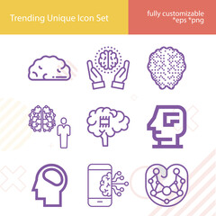 Simple set of mental capacity related lineal icons.