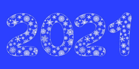 New Year, number 2021 consisting of snowflakes. Festive vector.	