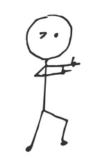 Hand-Drawn isolated stick figure with finger guns