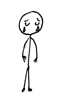 Hand-Drawn Isolated Stick Figure Standing Up Crying