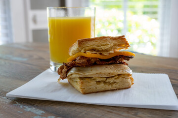 Bacon Egg and Cheese Biscuit With Orange Juice
