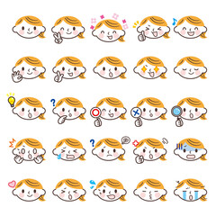 女性の表情アイコン25個セット-25 female facial expression icons