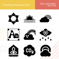 Simple set of dioxide related filled icons.
