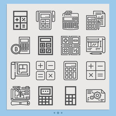 Simple set of calculator related lineal icons.