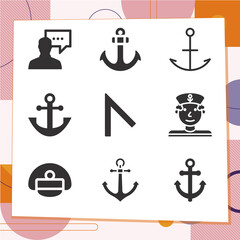 Simple set of 9 icons related to naval