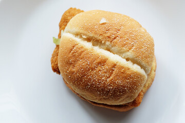 Close up of spicy chicken burger