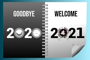 Selamat tinggal 2020. Selamat datang tahun 2021. Vektor tahun baru 2021