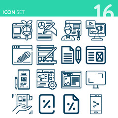 Simple set of 16 icons related to proportion