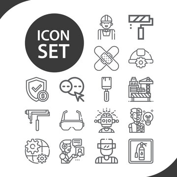 Simple set of contractor related lineal icons.