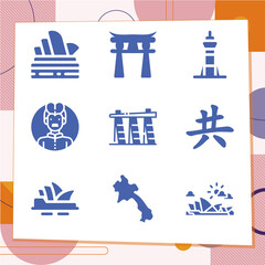 Simple set of 9 icons related to bangkok