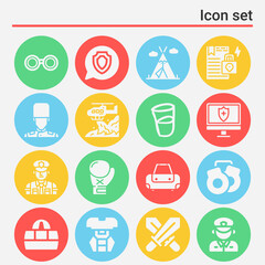 16 pack of defend  filled web icons set